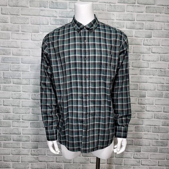Vince Mens XXL Lightweight Cotton Green Plaid‎ Button Front Long Sleeve Shirt - Picture 1 of 7